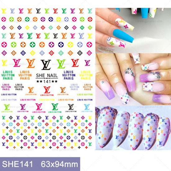 Joykott+3d+Premium+Luxury+BRAND+Large+Sheet+LV+Nail+Art+Stickers for sale  online