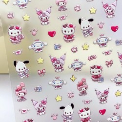 5D-KK225   10pcs/lot Kuromi/Hellokitty Embossed Nail Stickers