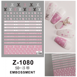 5D-Z1080   10pcs/lot LV Embossed Nail Stickers