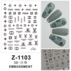 5D-Z1103   10pcs/lot Chanel/LV/Gucci/Fendi/Prada/Hermes Embossed Nail Stickers