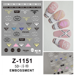 5D-Z1151   10pcs/lot PRADA Embossed Nail Stickers